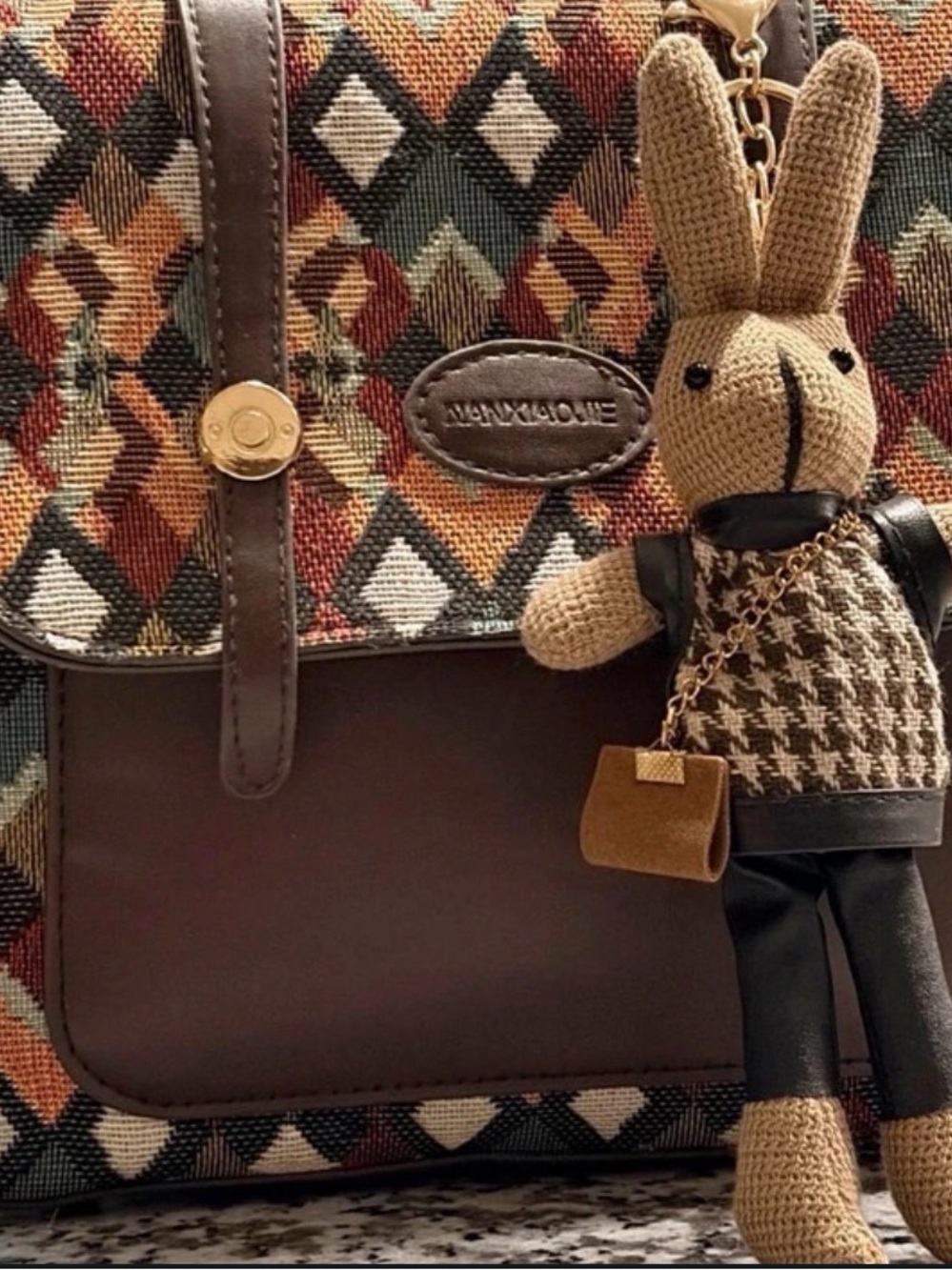 Niche Tapestry Purse Backpack with Bunny Bag Charm
